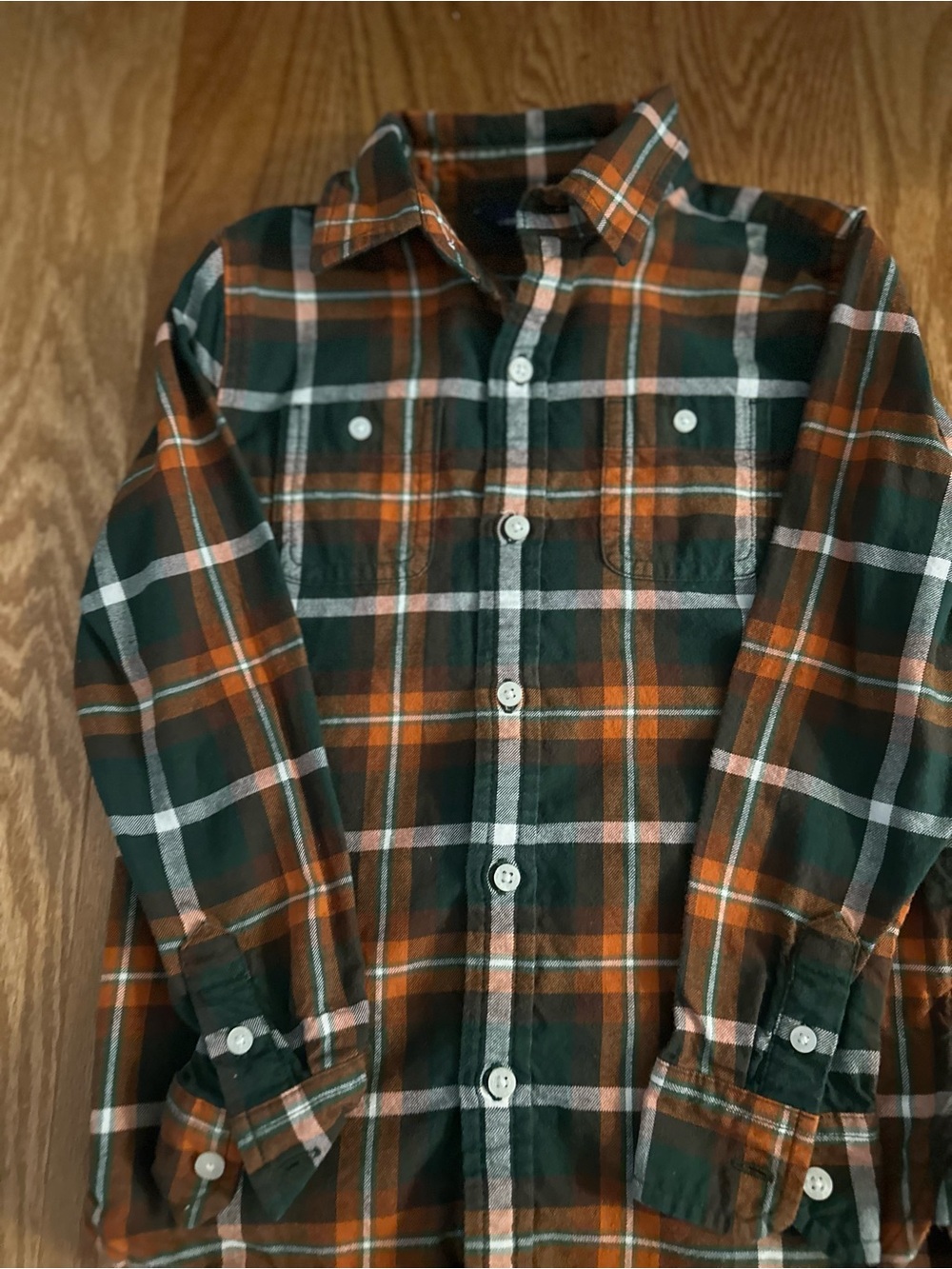 Boys Janie and Jack Green and Orange Plaid Flannel Shirt Size 5